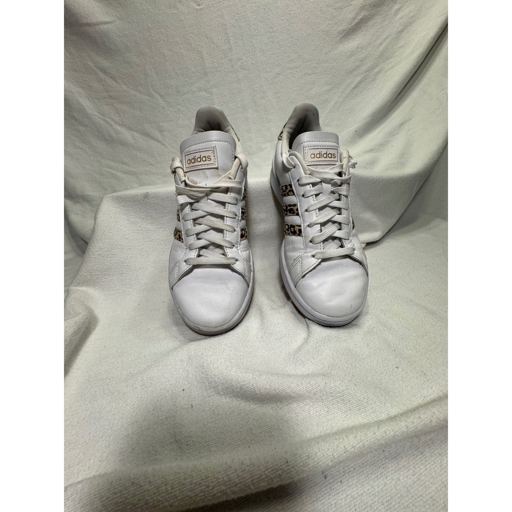 Adidas Grand Court White Leopard Print Sneakers Cloudfoam Gum Sole Women 8.5